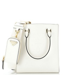 Lux Embossed Logo Tote Saffiano Leather Small