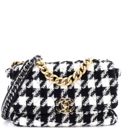 19 Flap Bag Quilted Houndstooth Tweed and Ribbon Medium