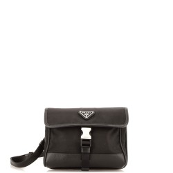 Buckle Flap Crossbody Bag Re-Nylon and Leather Small