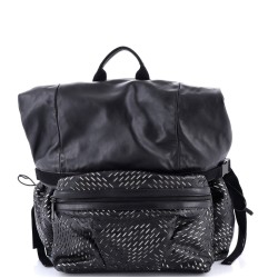 Fold Over Backpack Leather with Perforated Detail