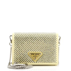 Flap Card Holder with Chain Satin with Crystals