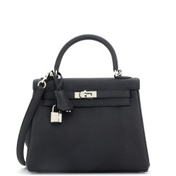 Kelly Handbag Noir Togo with Palladium Hardware 25