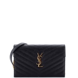Classic Monogram Wallet on Chain Matelasse Chevron Leather Small