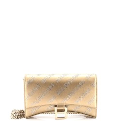 Hourglass Chain Wallet Logo Embellished Leather