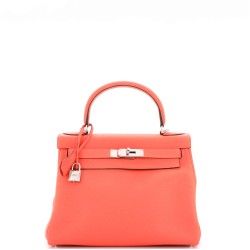 Kelly Handbag Rouge Pivoine Clemence with Palladium Hardware 28