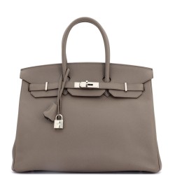 Birkin Handbag Grey Epsom with Palladium Hardware 35