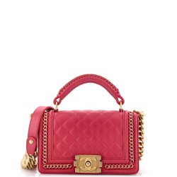Chain Handle Boy Flap Bag Quilted Calfskin Small