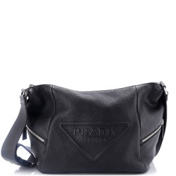 Triangle Logo Embossed Side Zip Shoulder Bag Vitello Daino