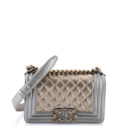Boy Flap Bag Quilted Metallic Calfskin Small