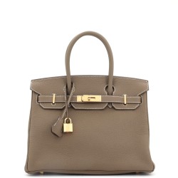 Birkin Handbag Grey Clemence with Gold Hardware 30