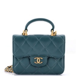 Top Handle Flap Coin Purse with Chain Quilted Lambskin