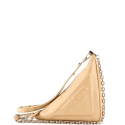 Triangle Logo Zip Chain Crossbody Bag Embossed Leather Small