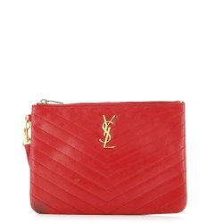 Classic Monogram Wristlet Pouch Matelasse Chevron Leather Small