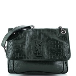 Niki Chain Flap Bag Crocodile Embossed Leather Medium