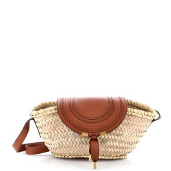 Marcie Basket Crossbody Bag Raffia and Leather Small