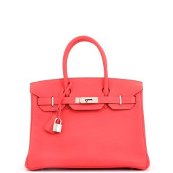 Birkin Handbag Rose Jaipur Clemence with Palladium Hardware 30