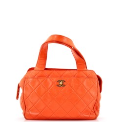 Vintage CC Front Pocket Shoulder Bag Quilted Lambskin Small