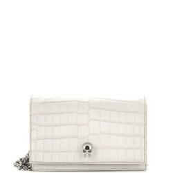 Skull Chain Crossbody Bag Crocodile Embossed Leather Mini