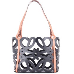 Anagram Cut Out Tote Leather with Canvas Small