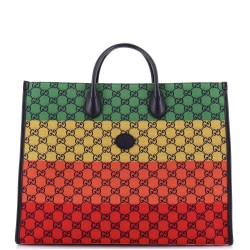 Structured Top Handle Open Tote Multicolor GG Canvas Large