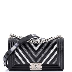 Boy Flap Bag Chevron Patent with Glitter PVC Old Medium