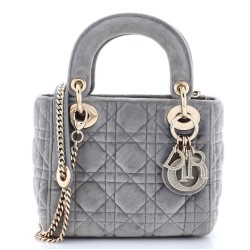 Lady Dior Chain Bag Cannage Quilt Velvet with Crystal Charms Mini