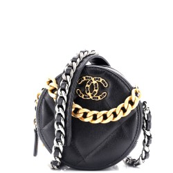 19 Round Clutch with Chain Quilted Leather