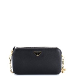 Double Zip Wallet on Chain Crossbody Saffiano Leather Mini