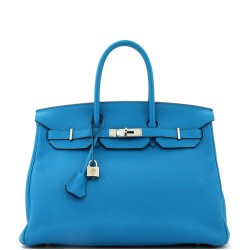 Birkin Handbag Bleu Zanzibar Togo with Palladium Hardware 35