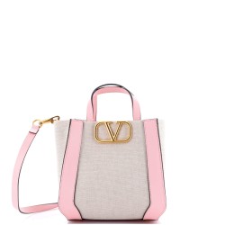 VLogo Signature Tote Bag Canvas and Leather Mini