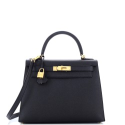 Kelly Handbag Noir Epsom with Gold Hardware 28