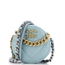 19 Round Clutch with Chain Quilted Leather