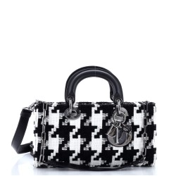 Lady D-Joy Bag Houndstooth Embroidered Canvas Medium
