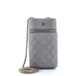 Classic Vanity Phone Holder with Chain Quilted Caviar