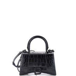 Hourglass Top Handle Bag Crocodile Embossed Leather with Crystals XS