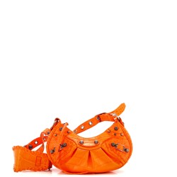 Le Cagole Giant Studs Shoulder Bag Crocodile Embossed Leather Small