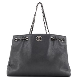 Woven Chain Shopping Tote Caviar Large