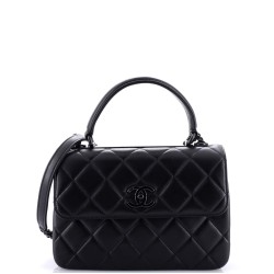So Black Trendy CC Top Handle Bag Quilted Lambskin Small