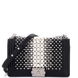 Boy Flap Bag Pearl Embellished Satin Old Medium