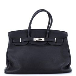 Birkin Handbag Noir Clemence with Palladium Hardware 35