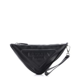 Triangle Logo Wristlet Pouch Embossed Leather