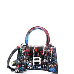 Graffiti Hourglass Top Handle Bag Crocodile Embossed Leather Small