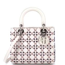 Lady Dior Bag Contrast Cannage Stitch Leather Medium