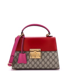 Padlock Top Handle Bag GG Coated Canvas and Leather Small