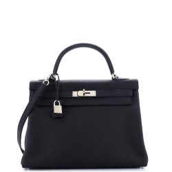 Kelly Handbag Noir Togo with Palladium Hardware 32