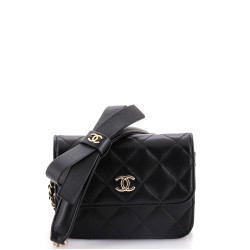 Bow Strap Card Holder on Chain Quilted Lambskin