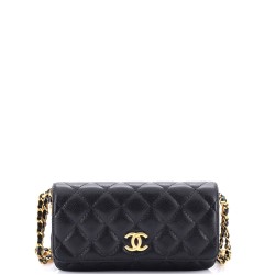 Twist Your Buttons Flap Clutch with Chain Quilted Caviar