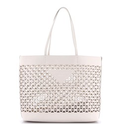 Triangle Logo Shopper Tote Laser Cut Leather Medium