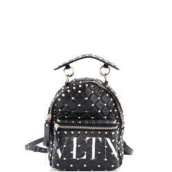 VLTN Rockstud Spike Backpack Quilted Printed Leather Mini