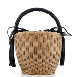 Panier Tassel Round Bucket Bag Wicker with Leather